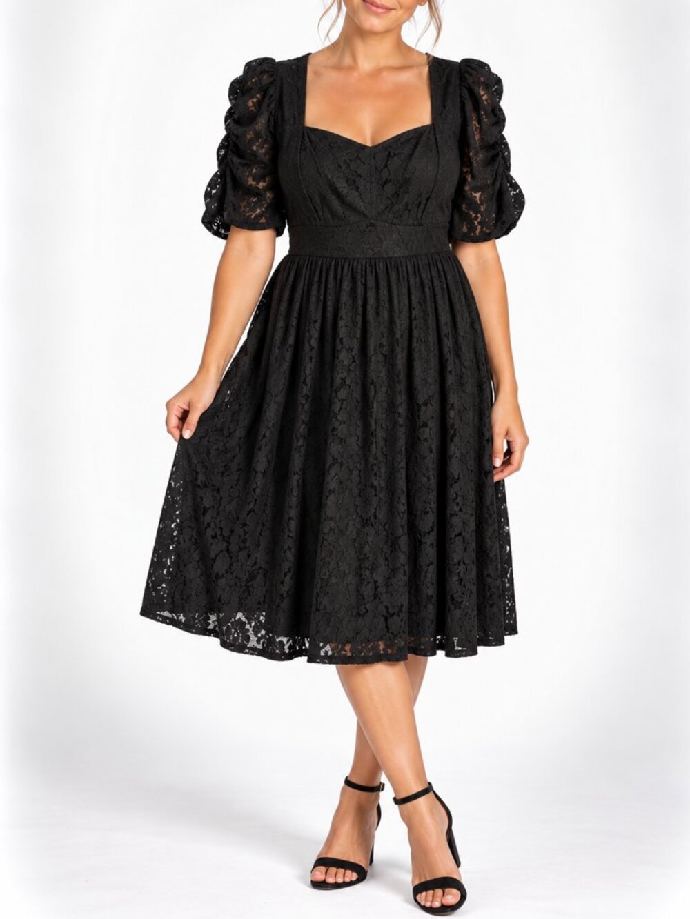 Torrid Size 20 Black Floral Lace Puff Sleeve Sweetheart Fit & Flare Dress